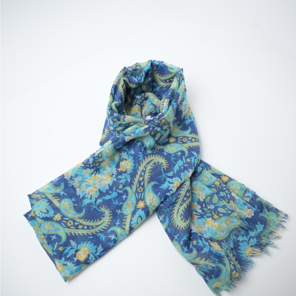 Floral Paisley Scarf in Blue and Yellow